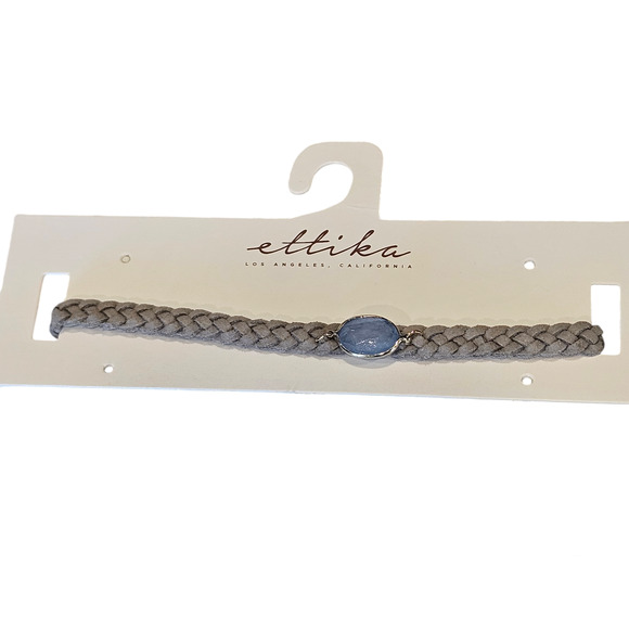 Ettika Choker Gray Braided with Blue Stone Boho Coastal Cowgirl - Picture 1 of 5